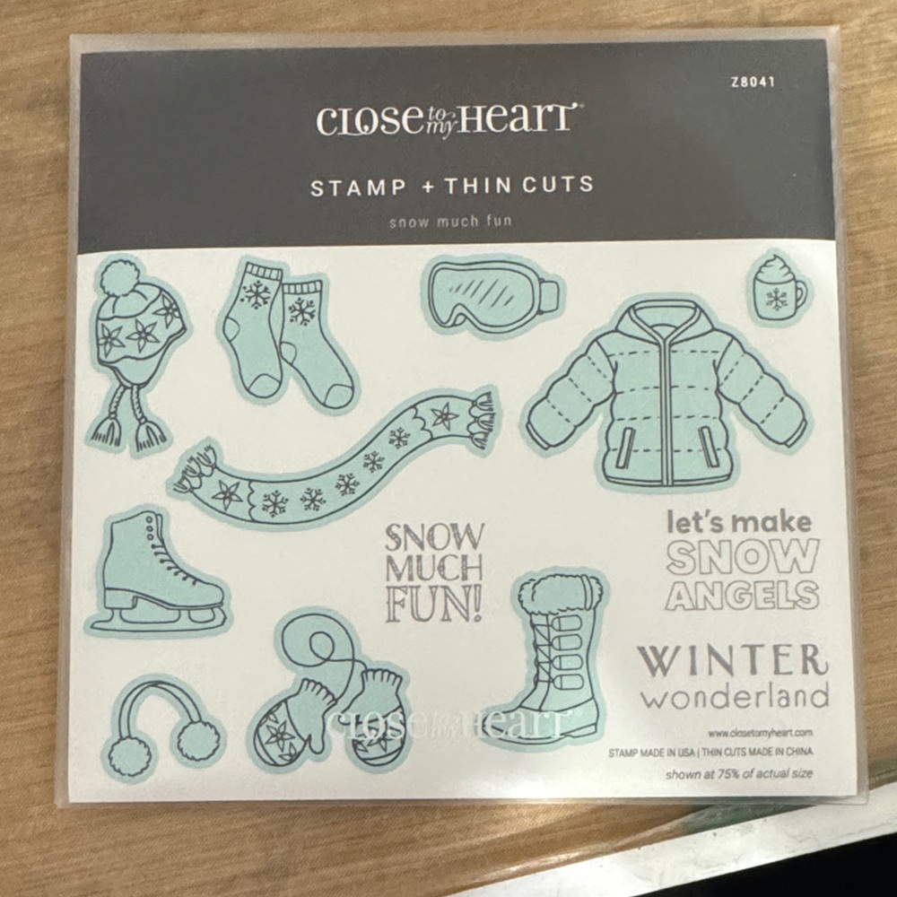 Close To My Heart 'Snow Much Fun' Winter Stamp + Thin Cuts Set - Light Teal